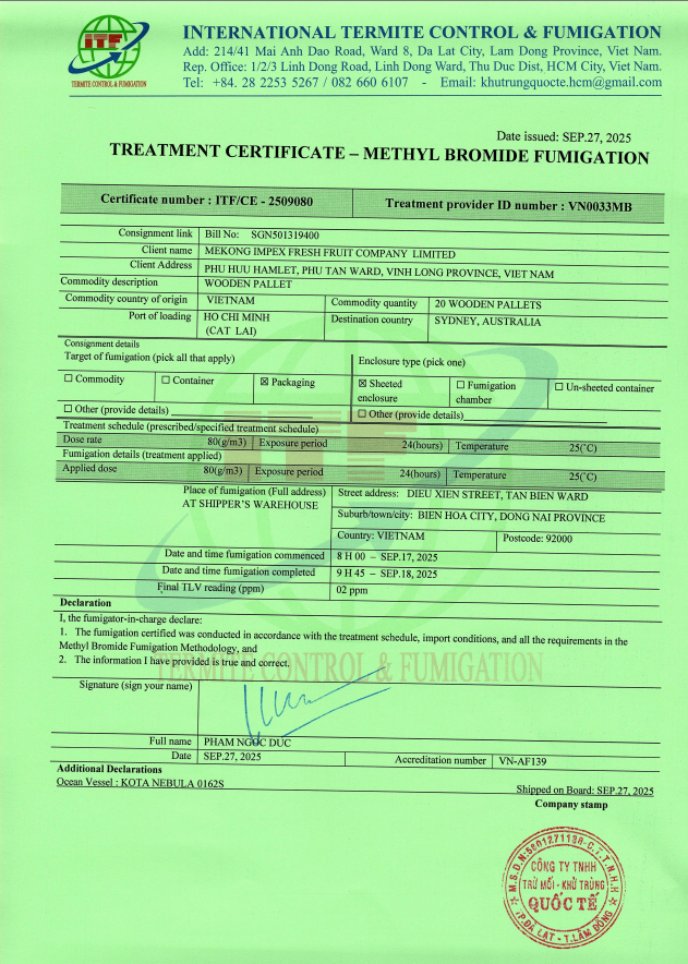 giấy chứng nhận khử trùng ISPM 15